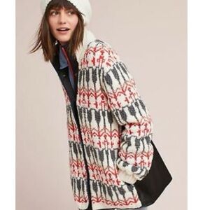 NWT Anthropologie SLEEPING ON SNOW Fair Isle Sherpa Sweater Jacket
